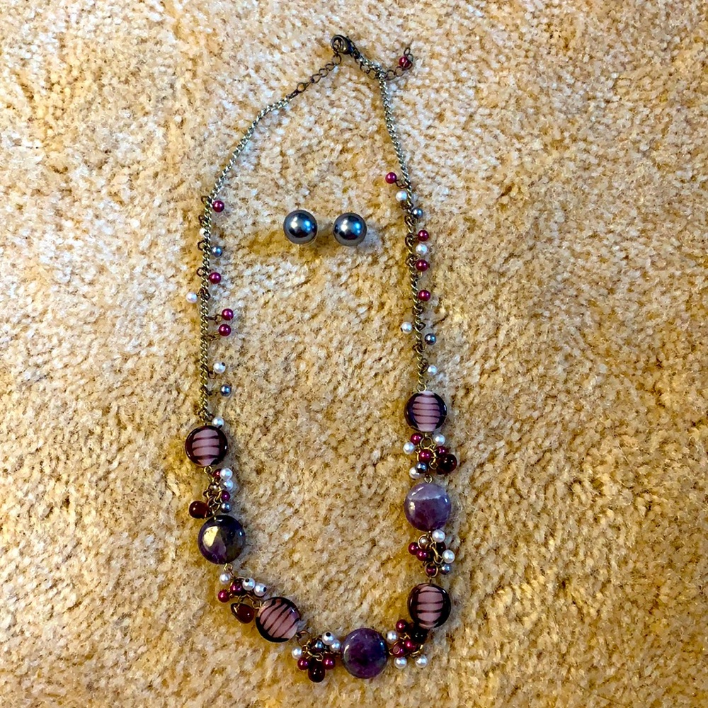 Murano Glass Bead Necklace and Earring Set